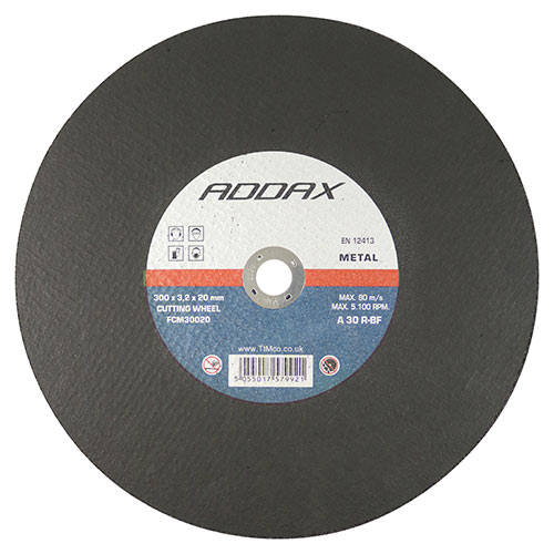 Addax Metal Cutting Flat Abrasive Disc: 300 x 3.2 x 20mm