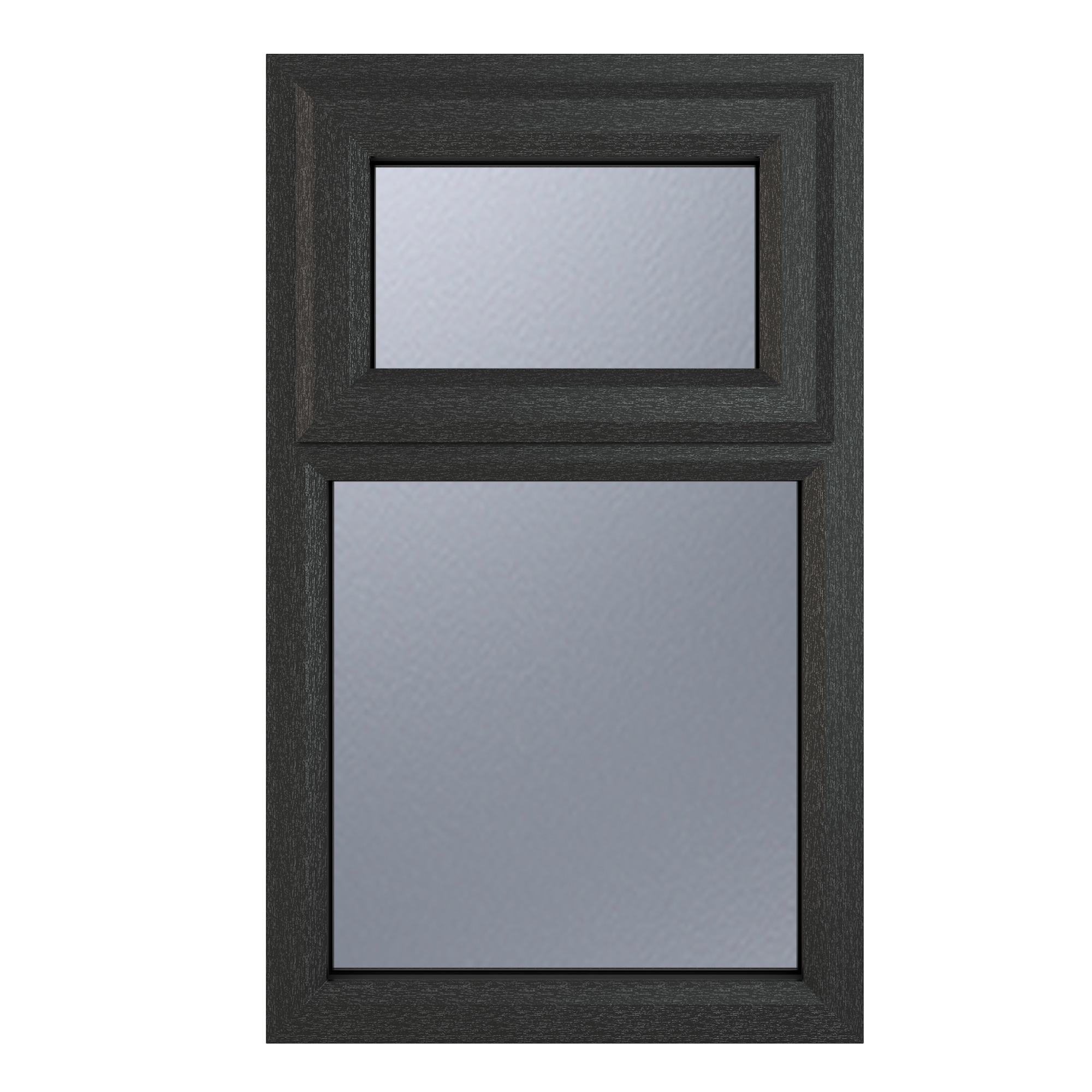 Crystal uPVC Window Grey 7016 external White Internal A Rated Top Hung Opener Over Fixed Light 905mm x 1115mm Obscure Glazing