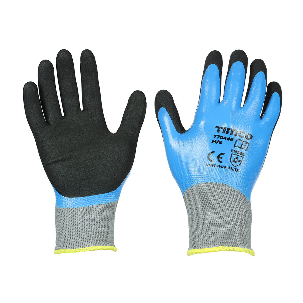 TIMco Waterproof Grip Gloves - Sandy Nitrile Foam Coated Polyester - Large