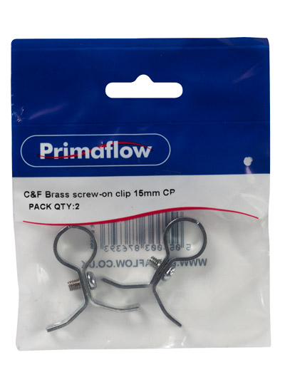 Pre-Packed C&F Brass screw-on clip 15mm Chrome Plated (Pack of 2)