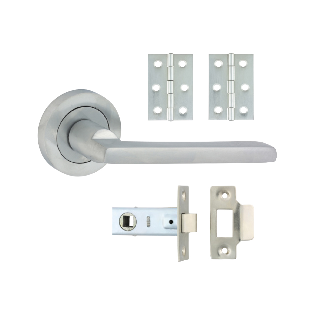 Timco Radmore Lever On Rose Door Pack (Handle, Hinges, Latch) - Satin Chrome