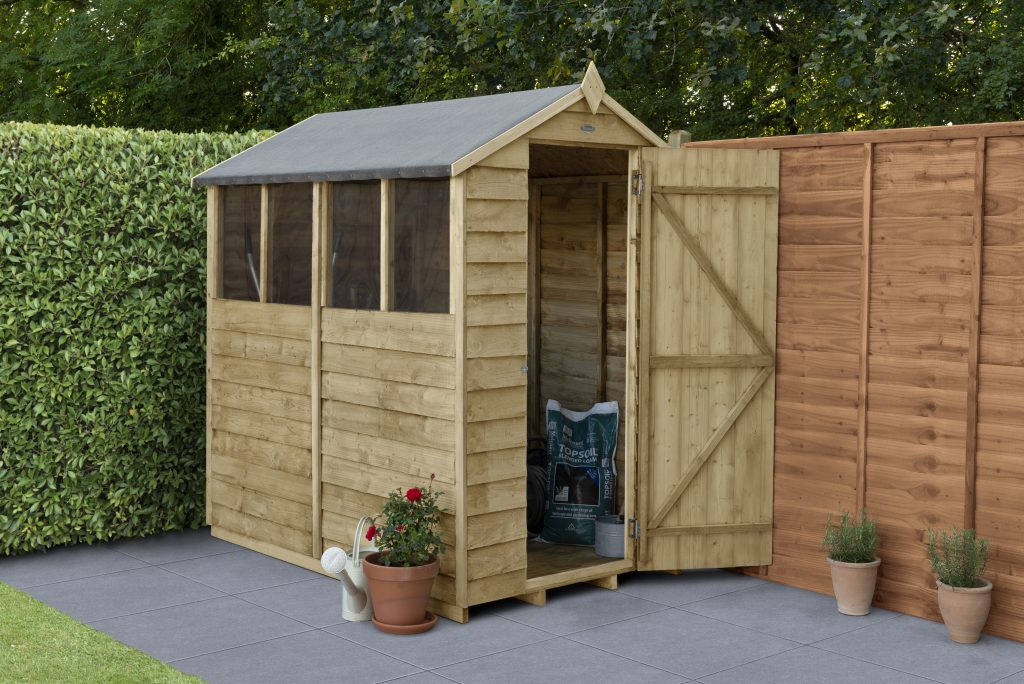 Forest Garden DTS Overlap Pressure Treated 6x4 Apex Shed- 4 Window 