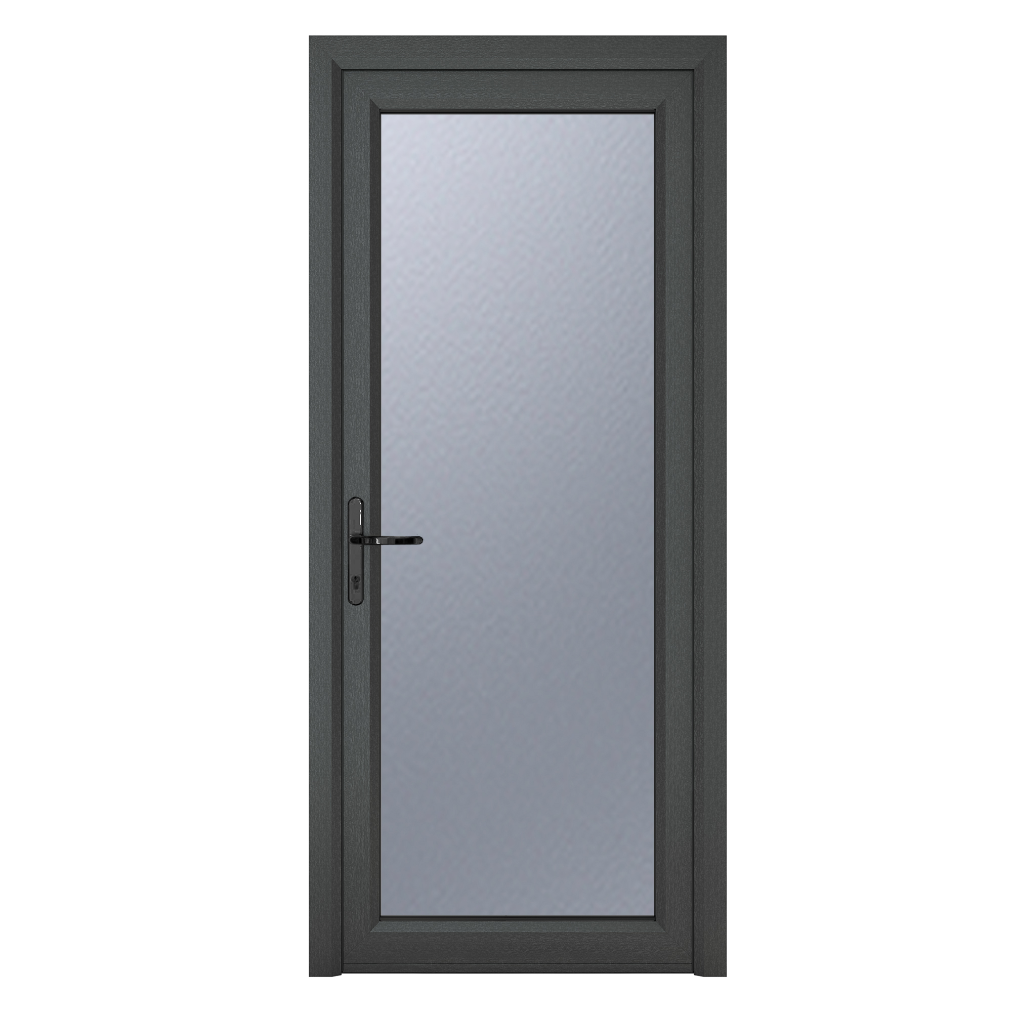 Crystal uPVC  Grey 7016 external White Internal Obscure Single Door Full Glass Right hand Open In 890mm x 2090mm Obscure Glazing