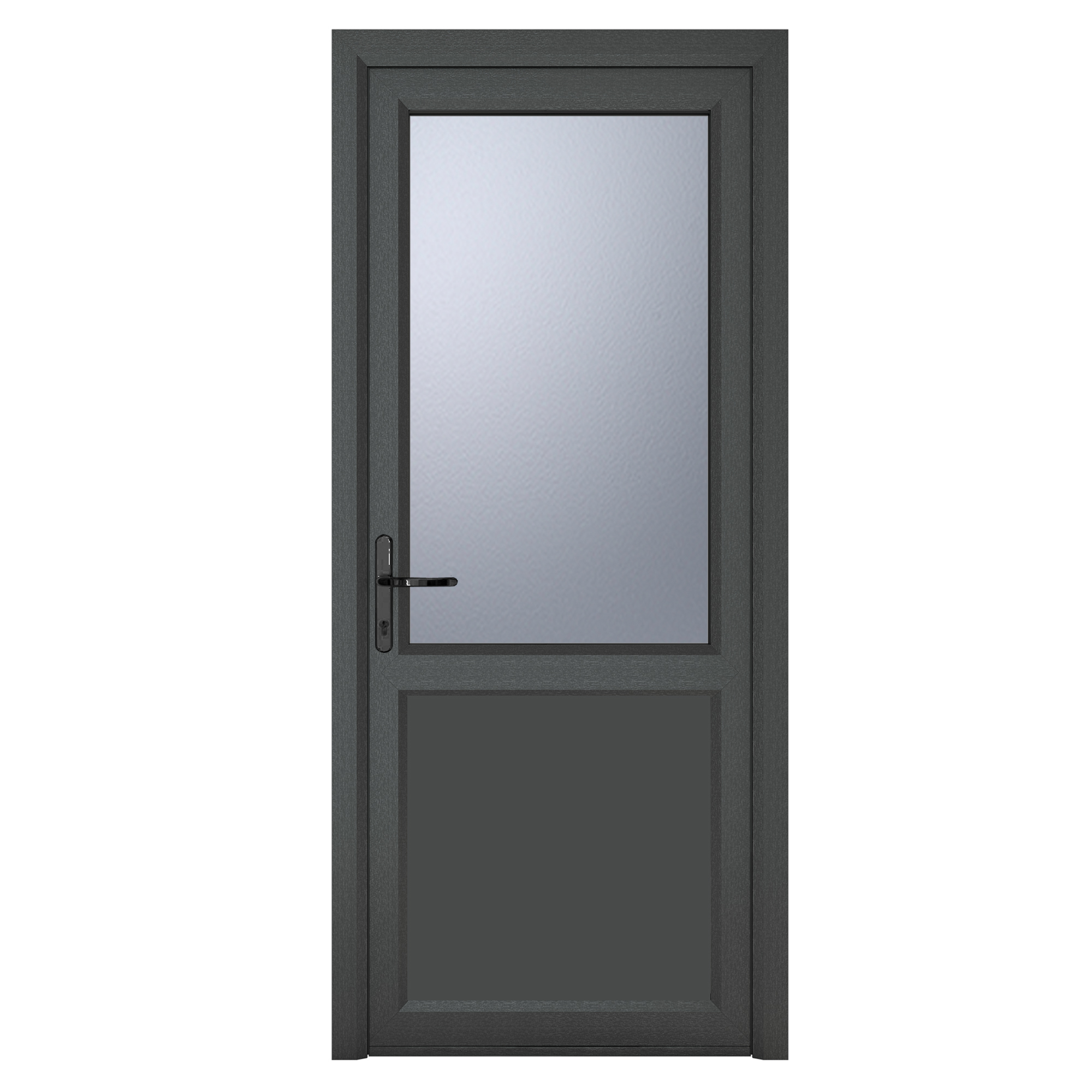 Crystal uPVC  Grey 7016 external White Internal Obscure Single Door Half Glass Half panel Right hand Open In 890mm x 2090mm Obscure Glazing