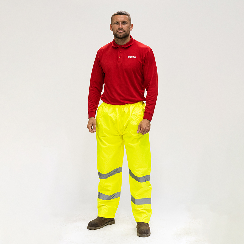TIMco Hi-Visibility Elasticated Waist Waterproof Over Trousers - Yellow - Large
