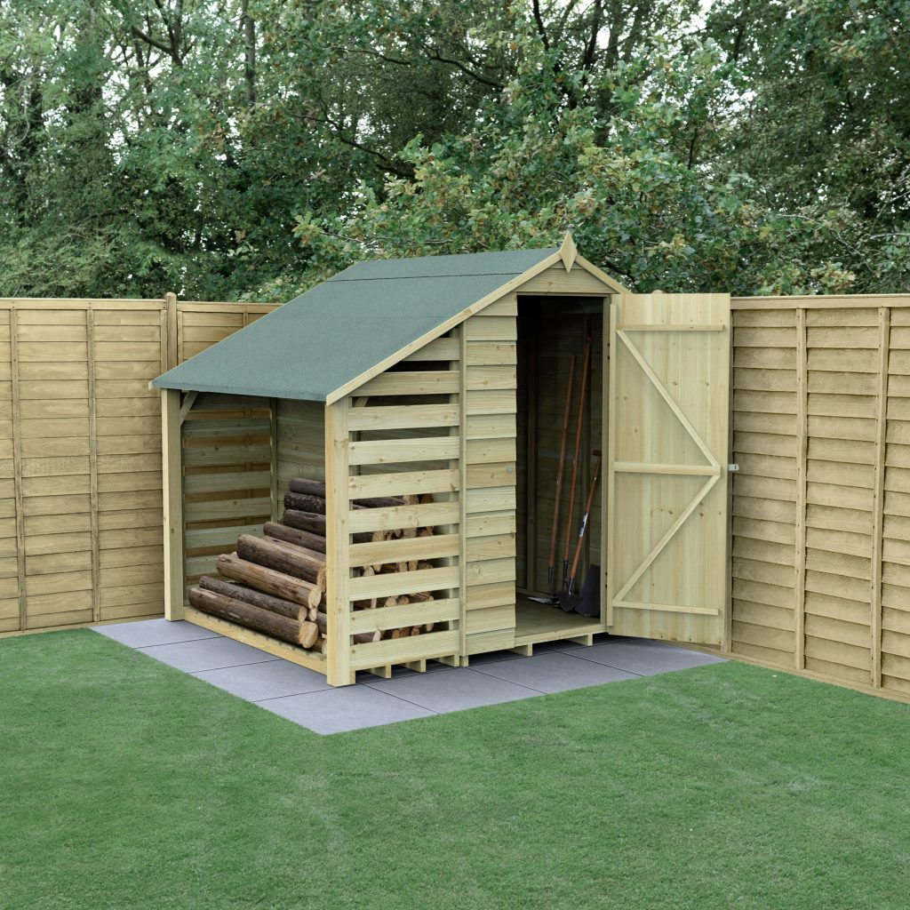 Forest Garden DTS Overlap Pressure Treated 4x6 Apex Shed No Window with Lean to 