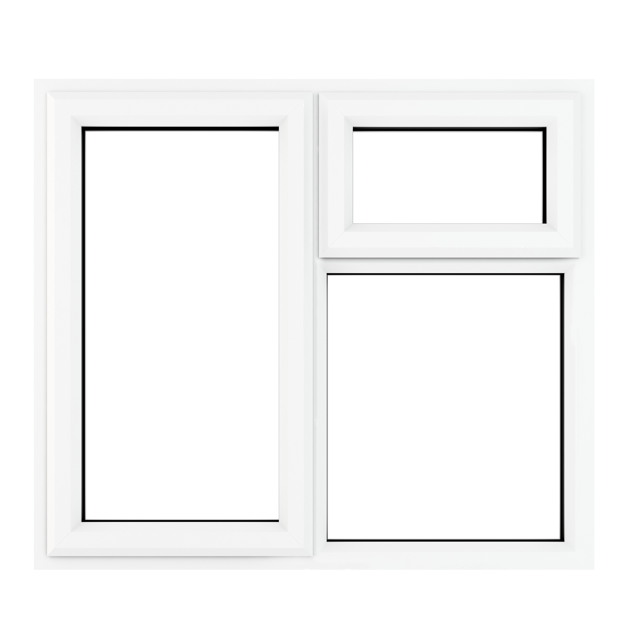 Crystal uPVC Window White A Rated Left Hand Side Hung Next to a Top Opener Over a Fixed Light 905mm x 965mm Clear Glazing