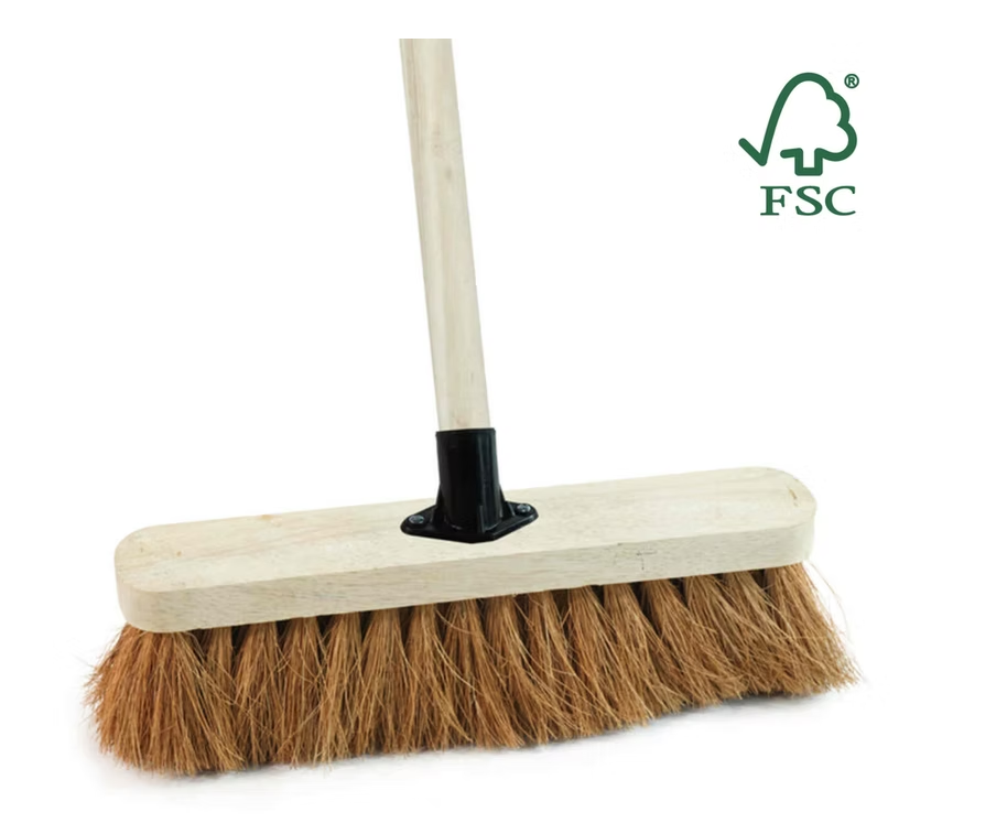 Brushware 12" (300mm) Natural Soft Coco Broom Head c/w 1200mm Handle & Plastic Socket