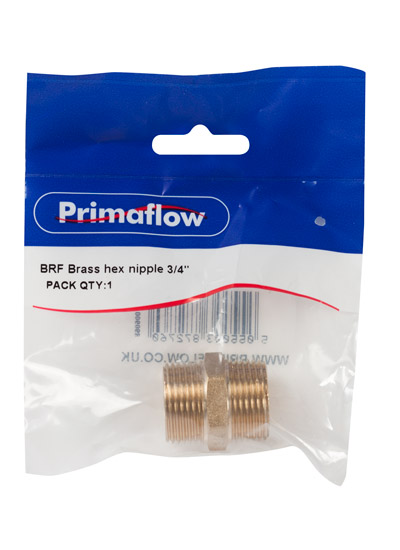 Pre-Packed BRF Brass Hex Nipple 3/4" (Pack of 1)