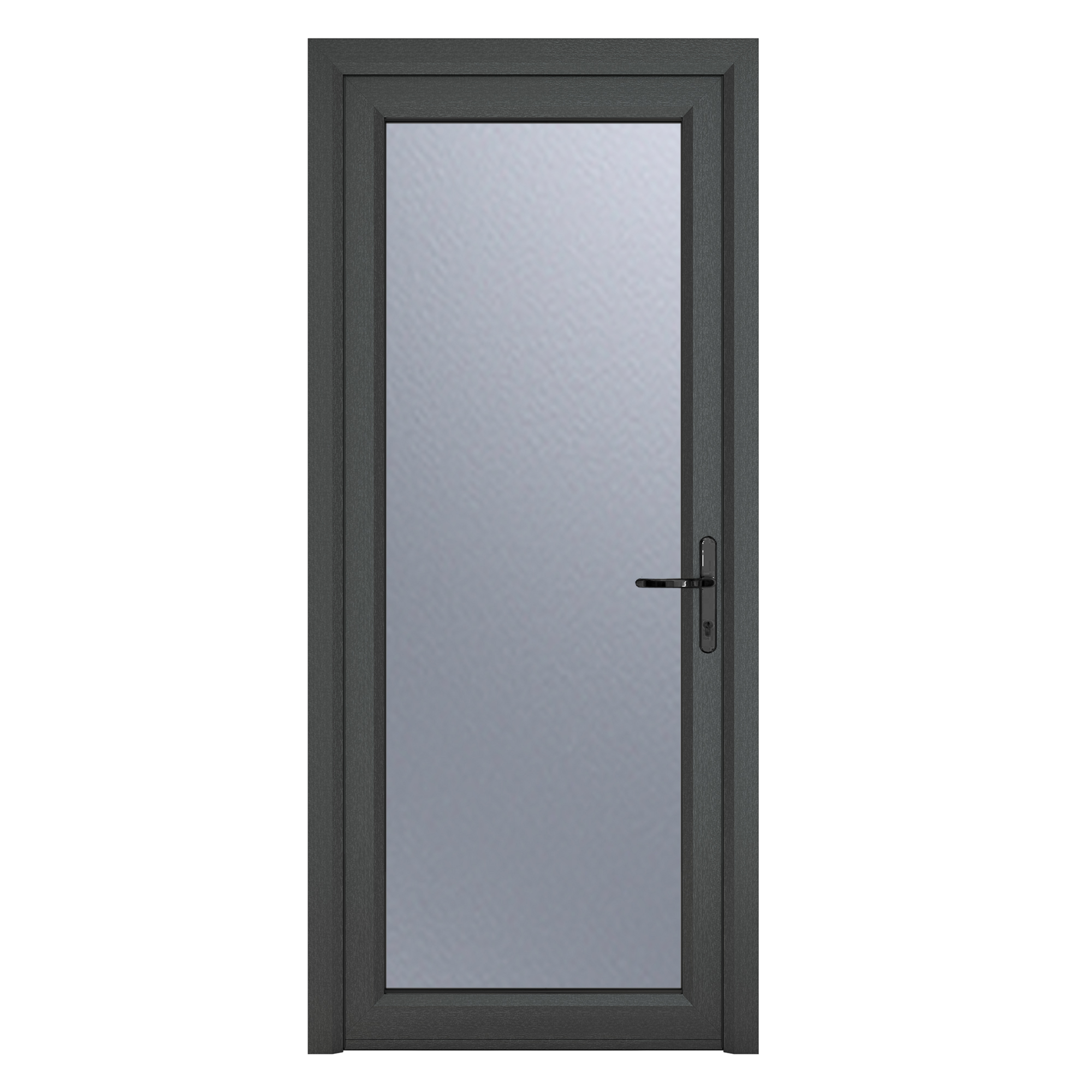 Crystal uPVC  Grey 7016 external White Internal Obscure Single Door Full Glass Left hand Open In 840mm x 2090mm Obscure Glazing