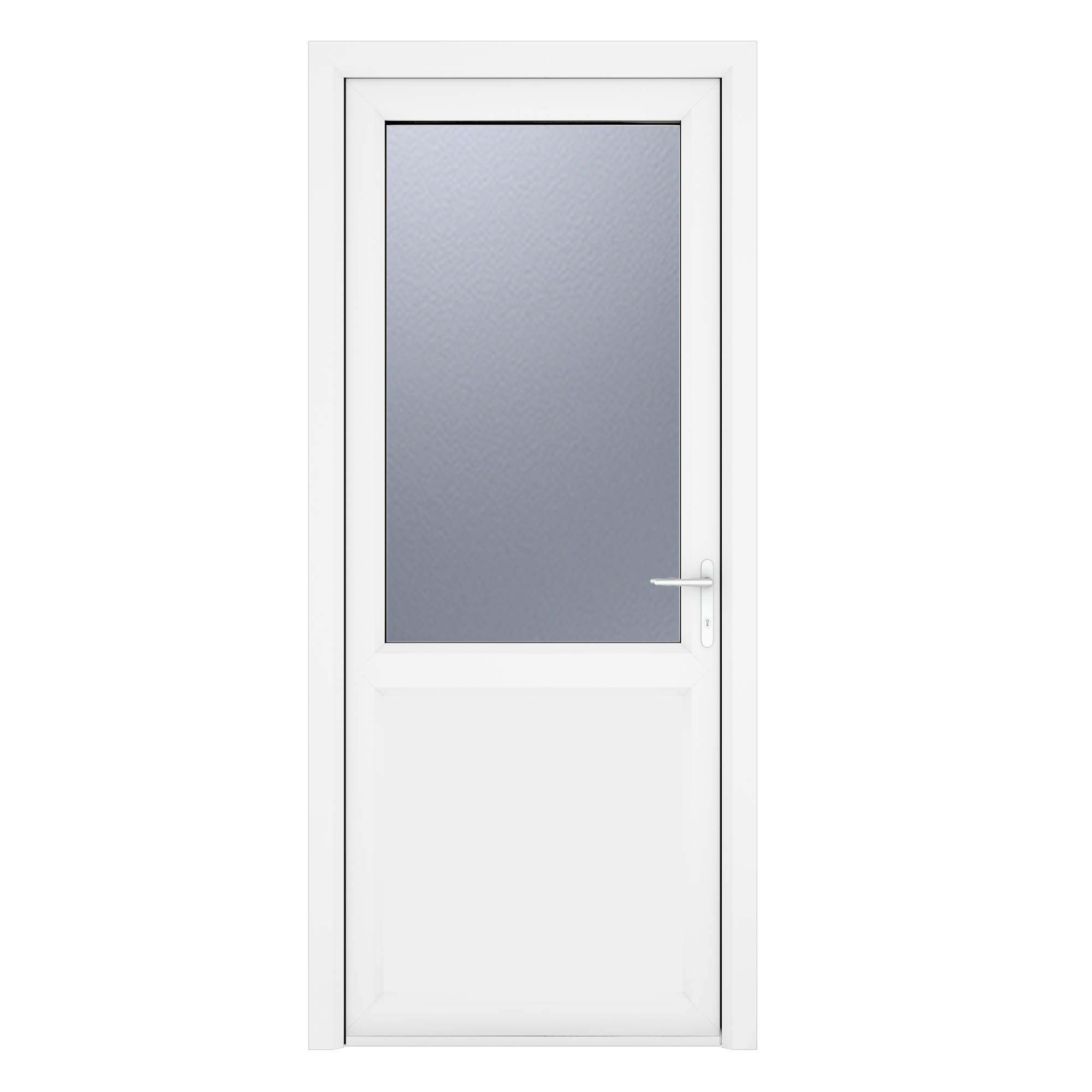 Crystal uPVC  White Obscure Single Door Half Glass Half panel Left hand Open In 890mm x 2090mm Obscure Glazing