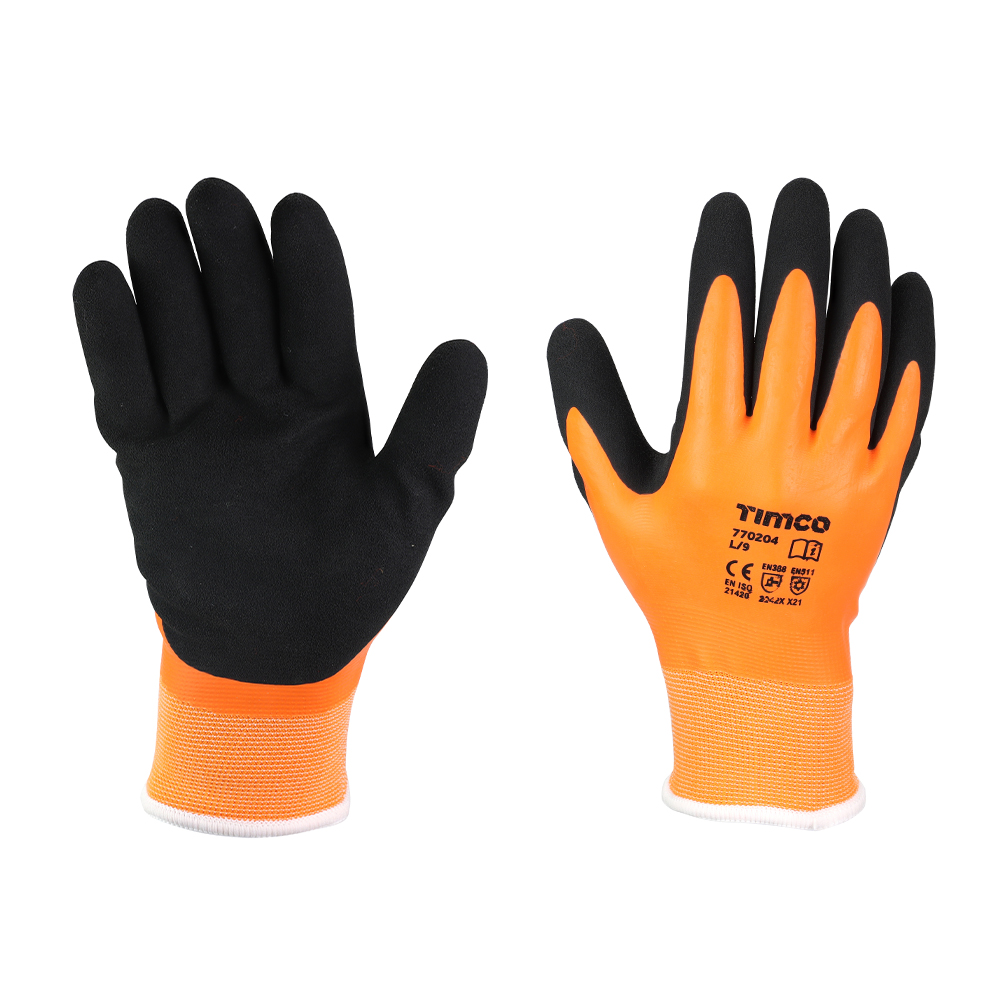 TIMco Aqua Thermal Grip Waterproof Gloves - Sandy Latex Coated Polyester - Medium