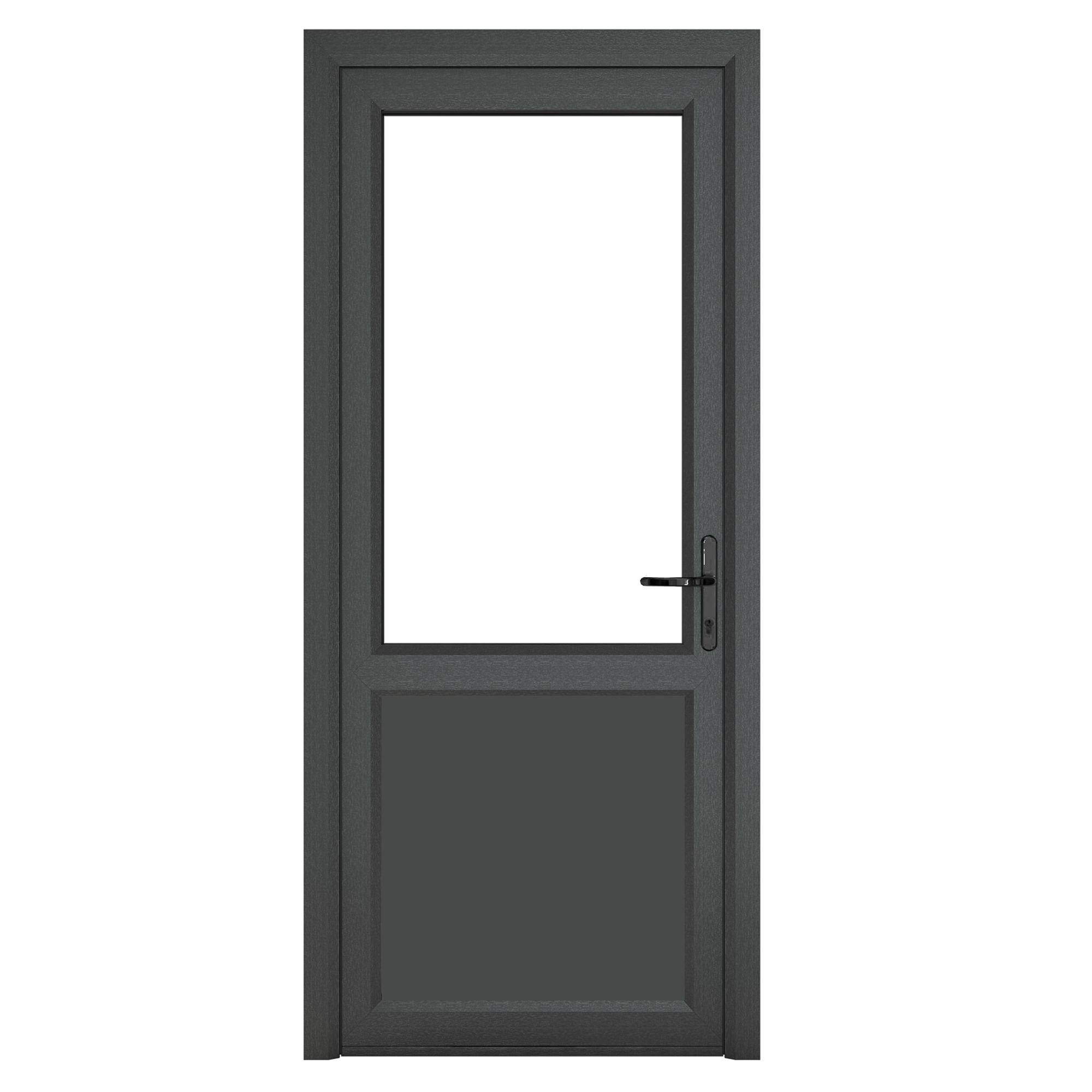 Crystal uPVC  Grey 7016 external White Internal Clear Single Door Half Glass Half panel Left hand Open In 890mm x 2090mm Clear Glazing