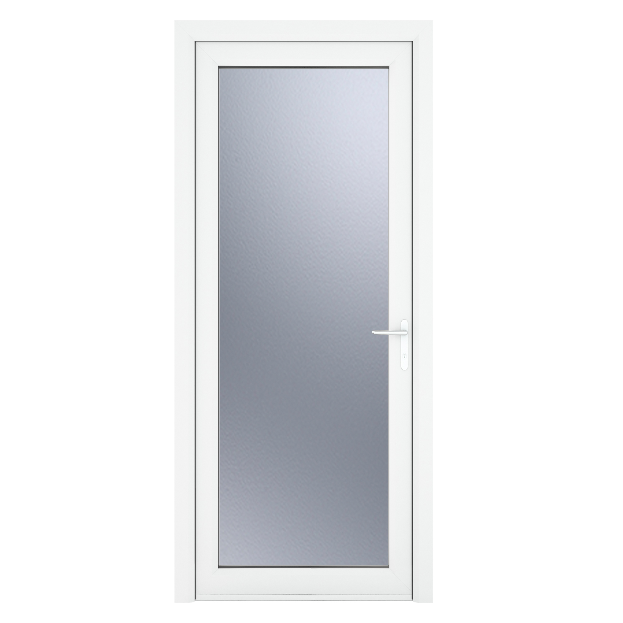 Crystal uPVC  White Obscure Single Door Full Glass Left hand Open In 840mm x 2090mm Obscure Glazing