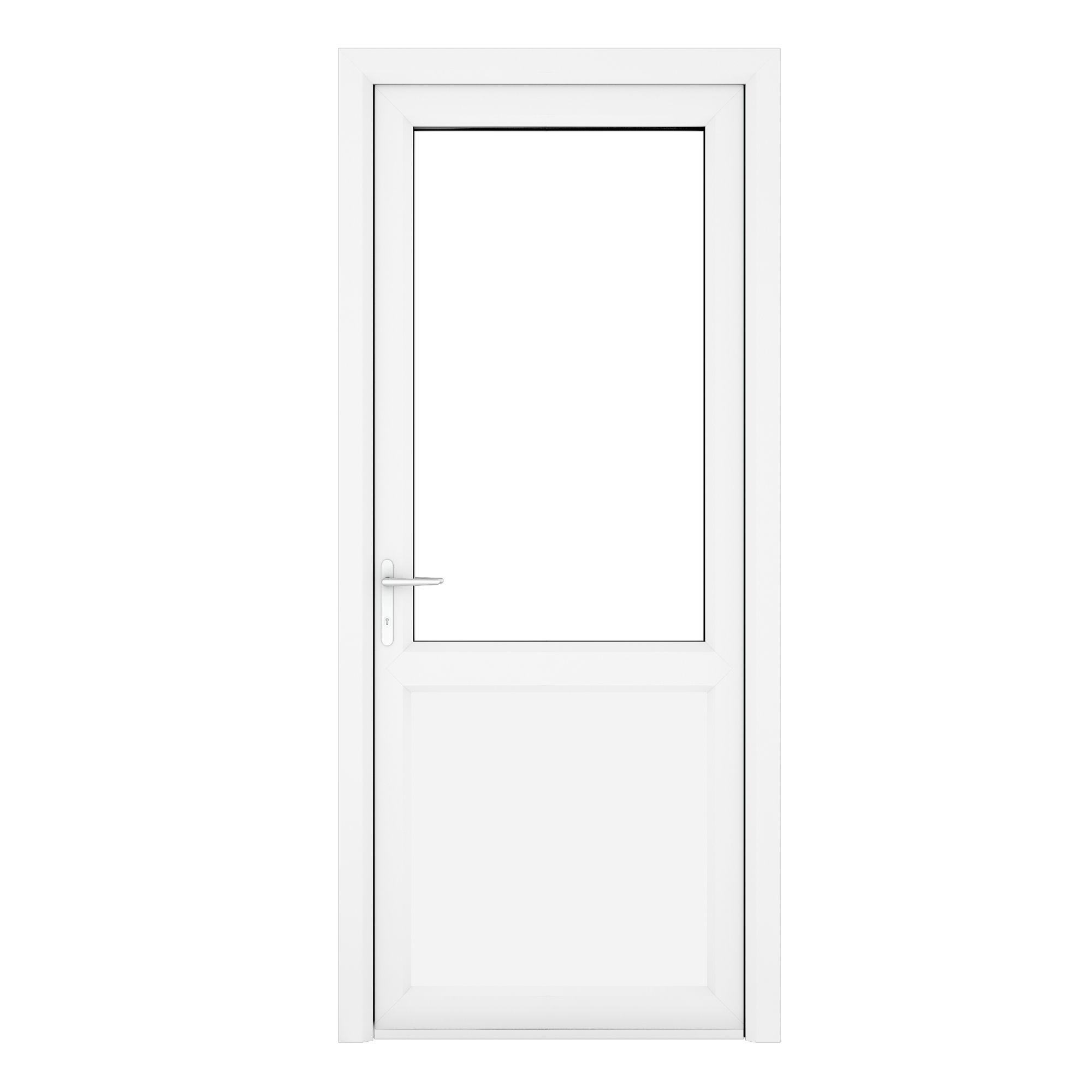 Crystal uPVC  White Clear Single Door Half Glass Half panel Right hand Open In 840mm x 2090mm Clear Glazing