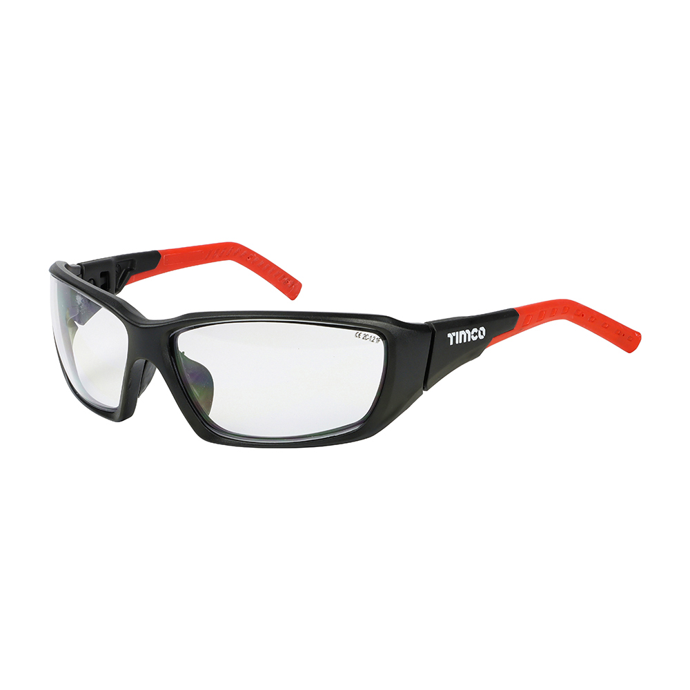 TIMco Sports Style Safety Glasses - With Adjustable Temples - Clear