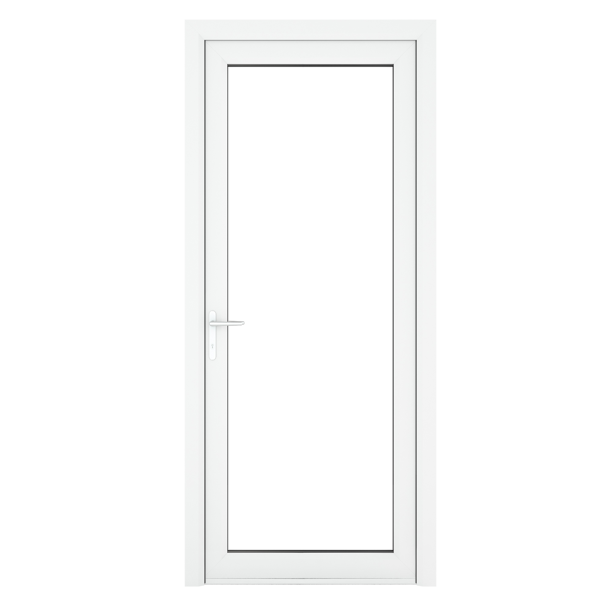 Crystal uPVC  White Clear Single Door Full Glass Right hand Open In 920mm x 2090mm Clear Glazing