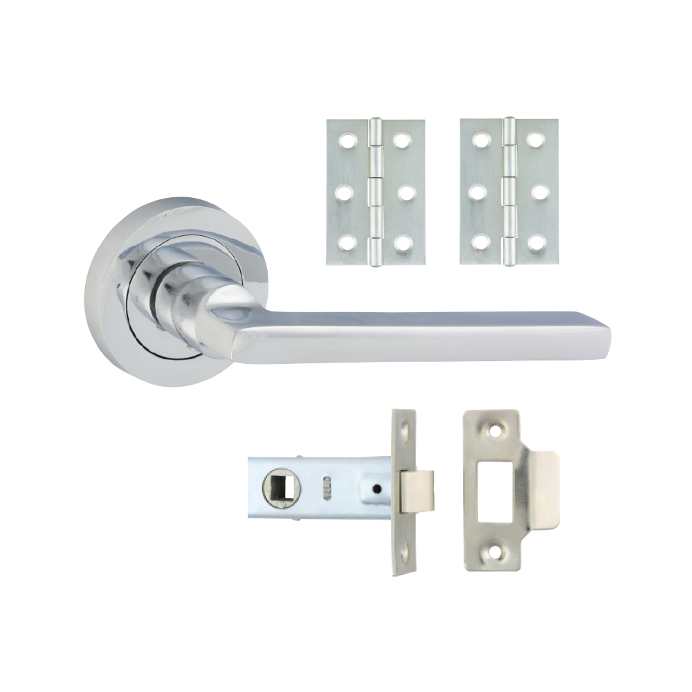 Timco Radmore Lever On Rose Door Pack (Handle, Hinges, Latch) - Polished Chrome