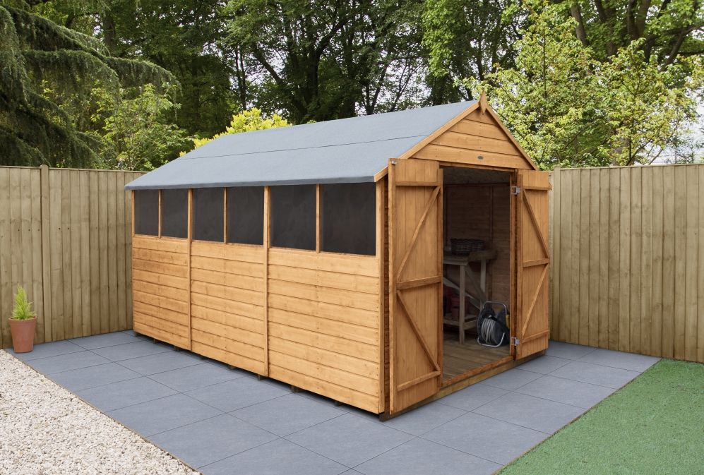 Forest Garden DTS Shiplap Dip Treated 12x10 Apex Shed - Double Door 