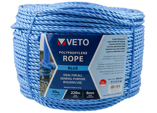 TIMco 8mm x 220m - Polypropylene Rope - Blue