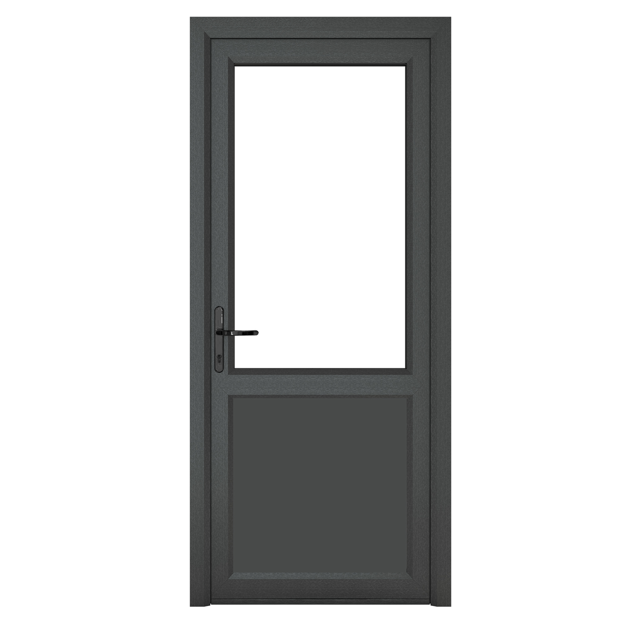 Crystal uPVC  Grey 7016 external White Internal Clear Single Door Half Glass Half panel Right hand Open In 920mm x 2090mm Clear Glazing