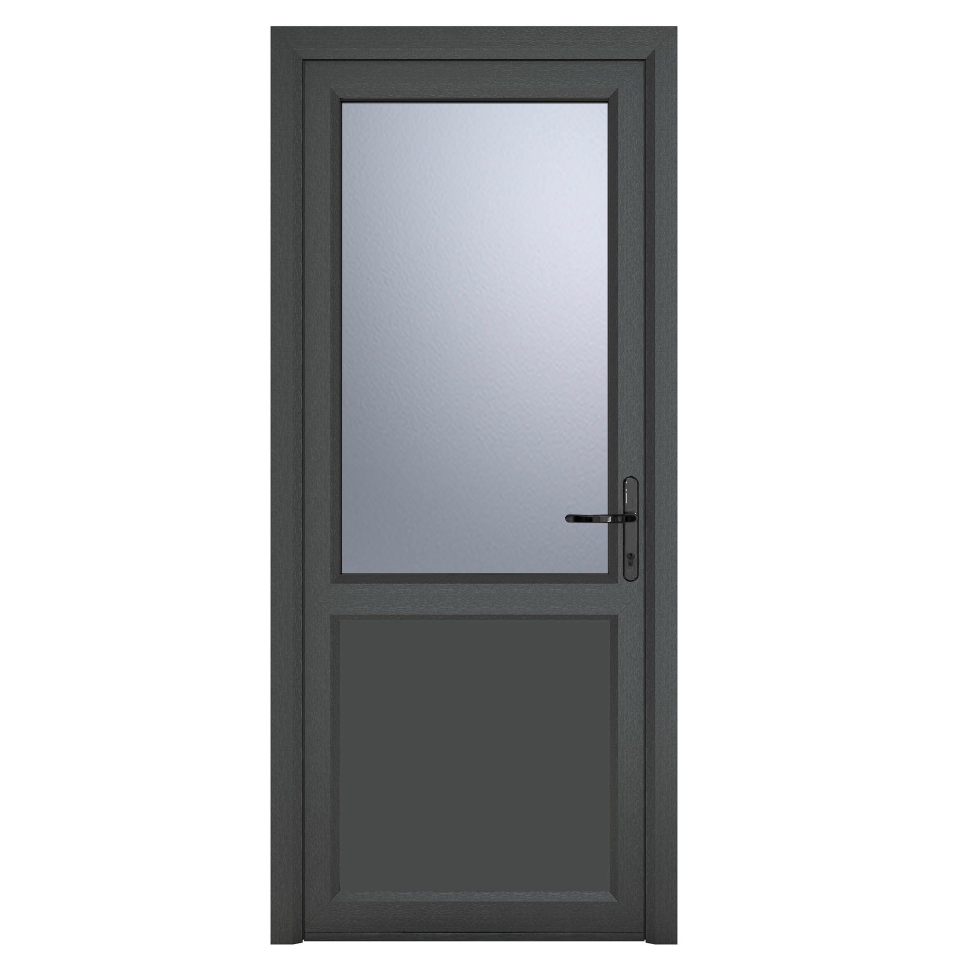 Crystal uPVC  Grey 7016 external White Internal Obscure Single Door Half Glass Half panel Left hand Open In 920mm x 2090mm Obscure Glazing