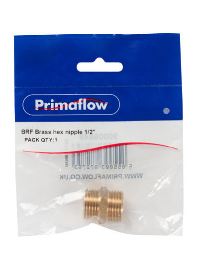 Pre-Packed BRF Brass Hex Nipple 1/2" (Pack of 1)