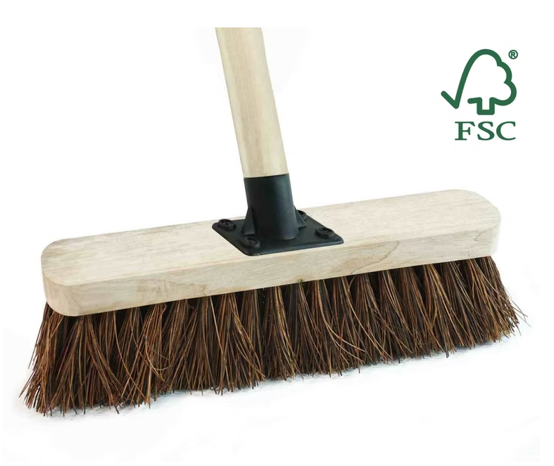 Brushware 12" (300mm) Stiff Bassine Broom Head c/w 1200mm Handle & Plastic Socket