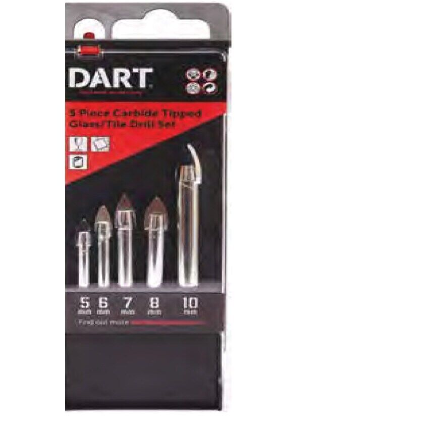 Dart Tile/Glass Spade Drill Bit Set: 5/6/7/8/10mm Range