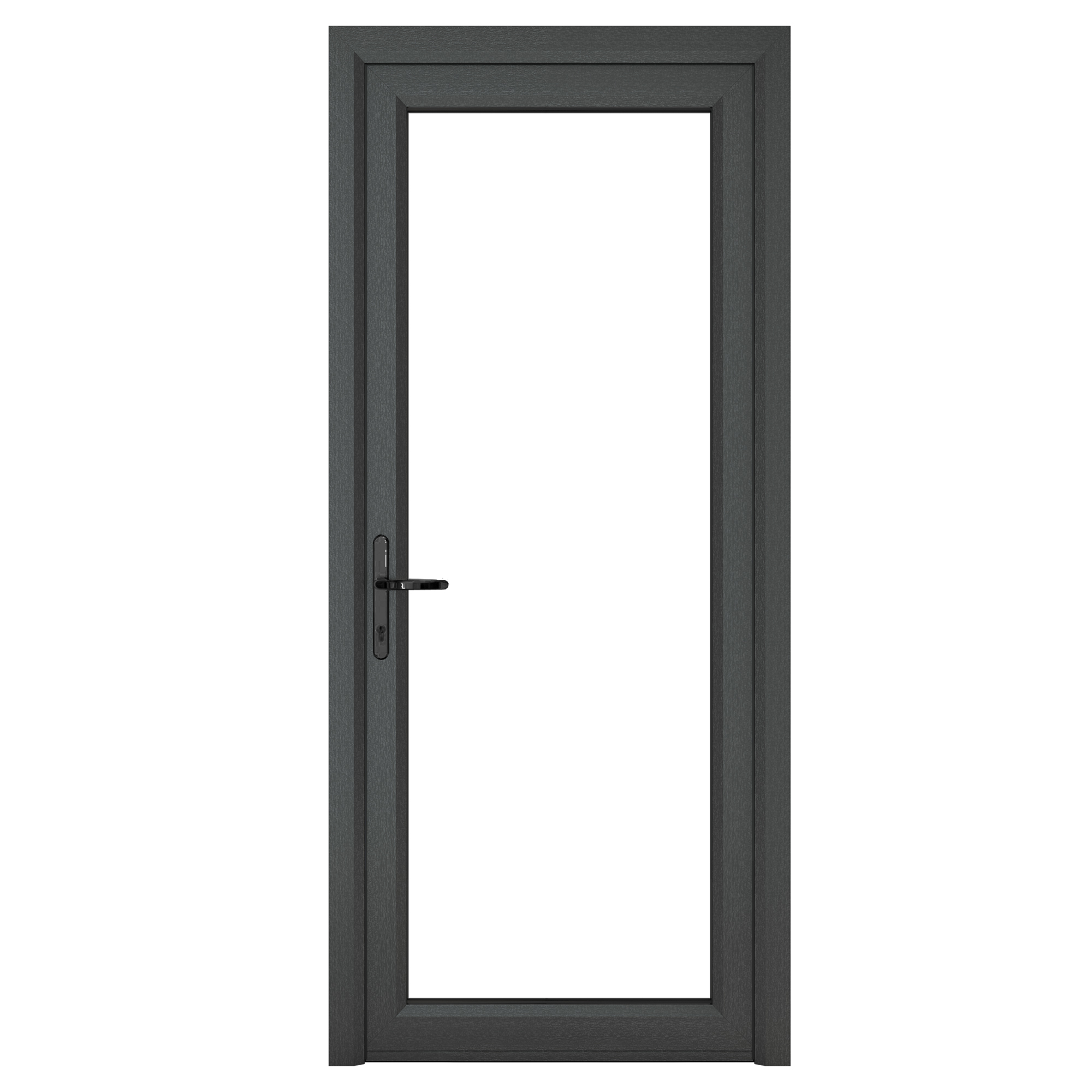 Crystal uPVC  Grey 7016 external White Internal Clear Single Door Full Glass Right hand Open In 890mm x 2090mm Clear Glazing