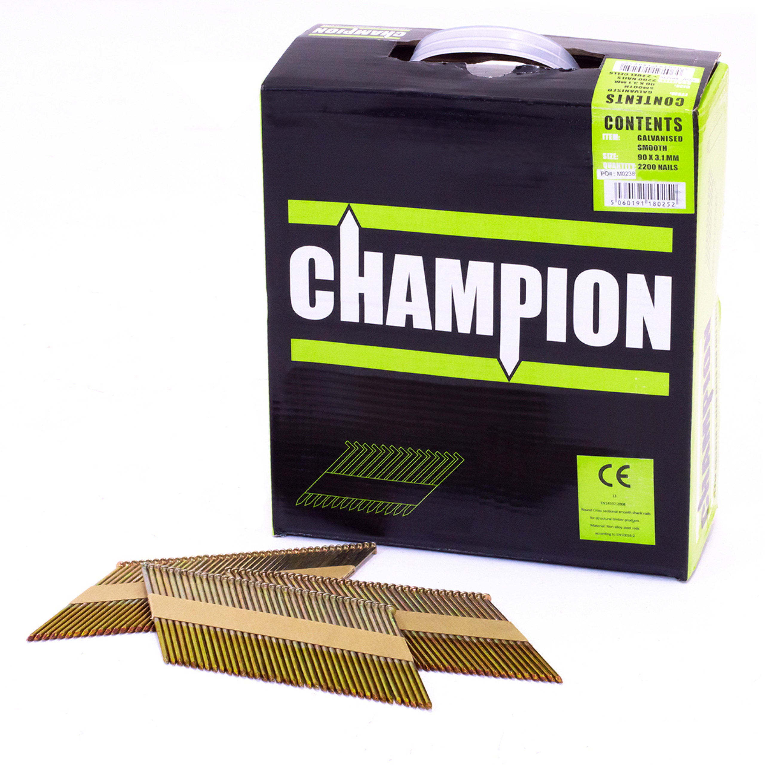 Champion 63x2.8mm E-Galv Galvanised Ringshank Clipped Head Collated Nails - (3300 + 3 Gas Fuel Cell, First Fix)