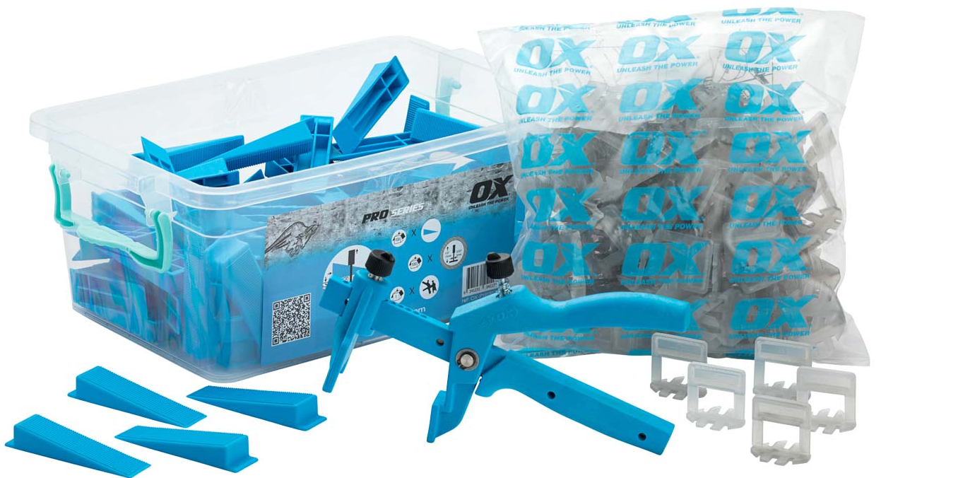 OX Pro Tile Level System Wedge & Spacer Set (w/ 100 wedges, 100 2x13mm spacers & Plier)