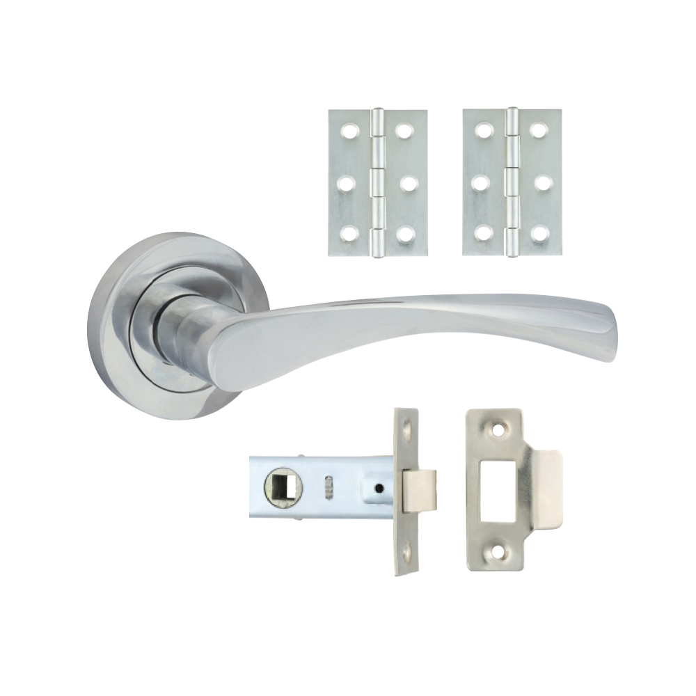 Timco Edleston Lever On Rose Door Pack (Handle, Hinges & Latch) - Polished Chrome