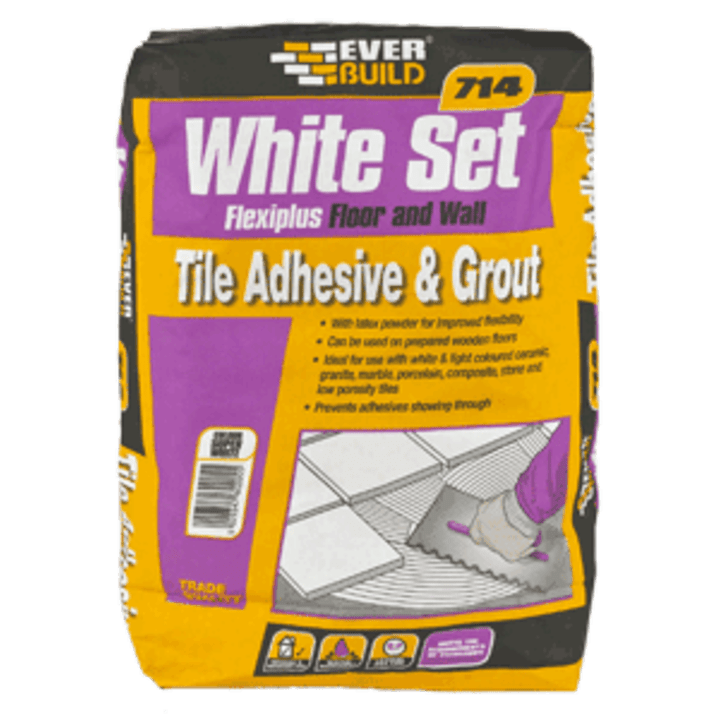 Everbuild 714 White Set Flexiplus Tile Adhesive & Grout - 20kg