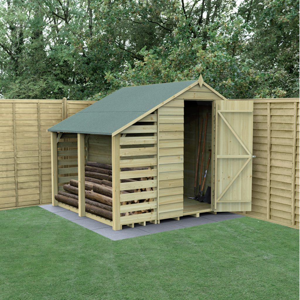 Forest Garden DTS Overlap Pressure Treated 5x7 Apex Shed No Window with Lean to 