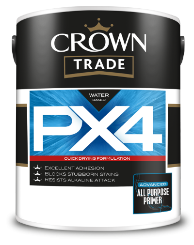 Crown Trade - PX4 All Purpose Water-Based Primer (Stain Blocking) - White - 5L