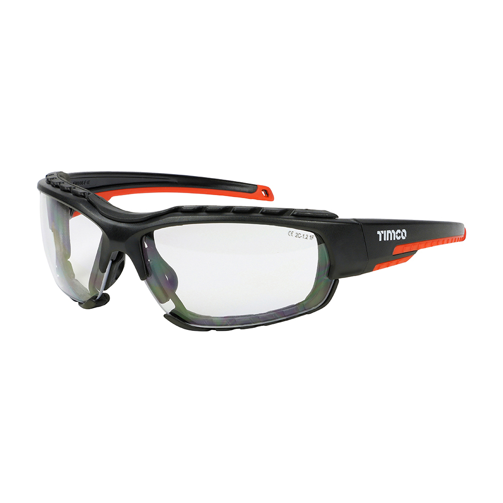 TIMco Sports Style Safety Glasses - With Foam Dust Guard - Clear