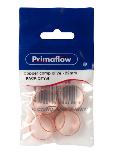 Pre-Packed Copper Compression Olive - 22mm (Pack of 5)