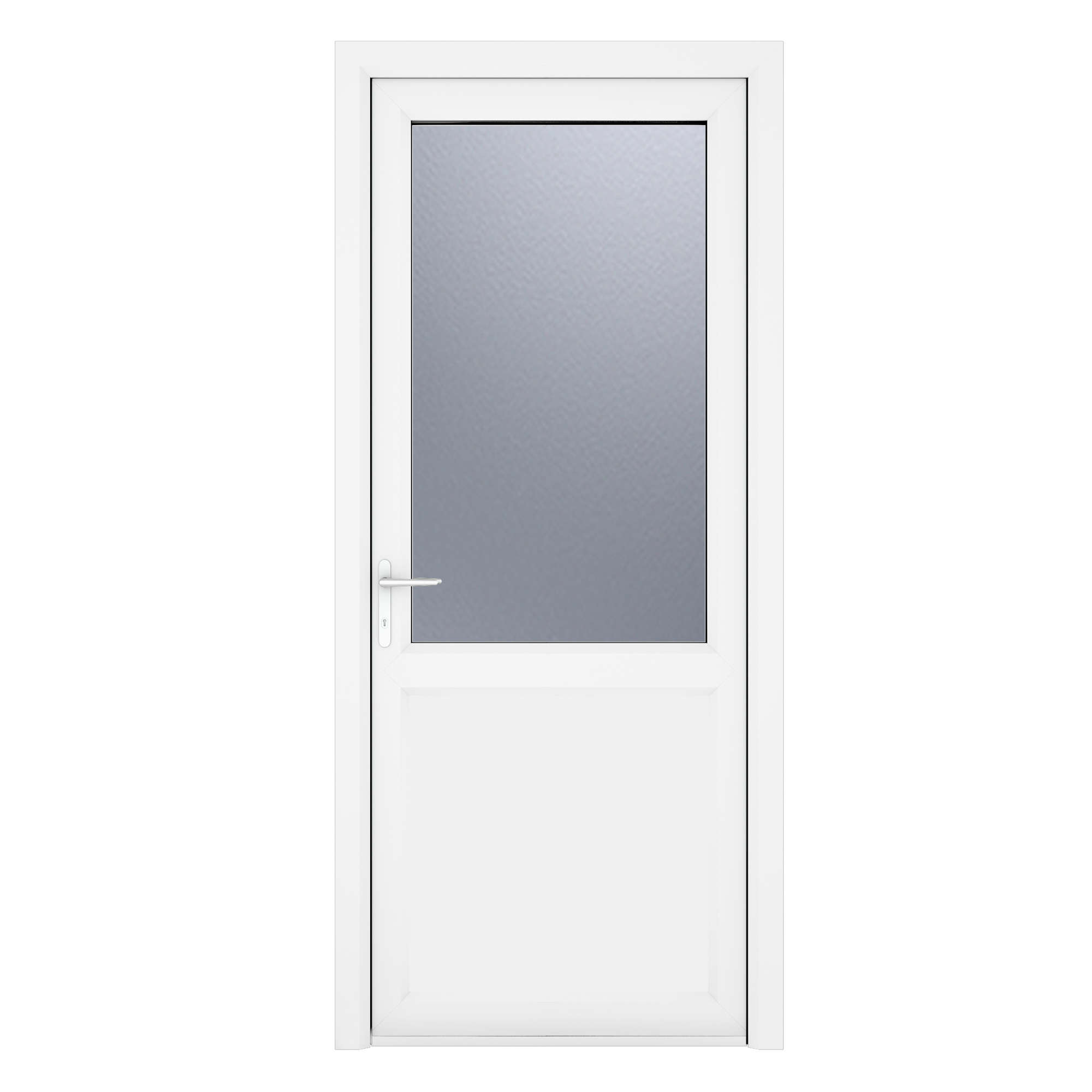 Crystal uPVC  White Obscure Single Door Half Glass Half panel Right hand Open In 920mm x 2090mm Obscure Glazing