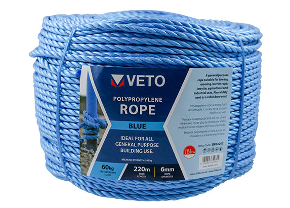 TIMco 6mm x 220m - Polypropylene Rope - Blue