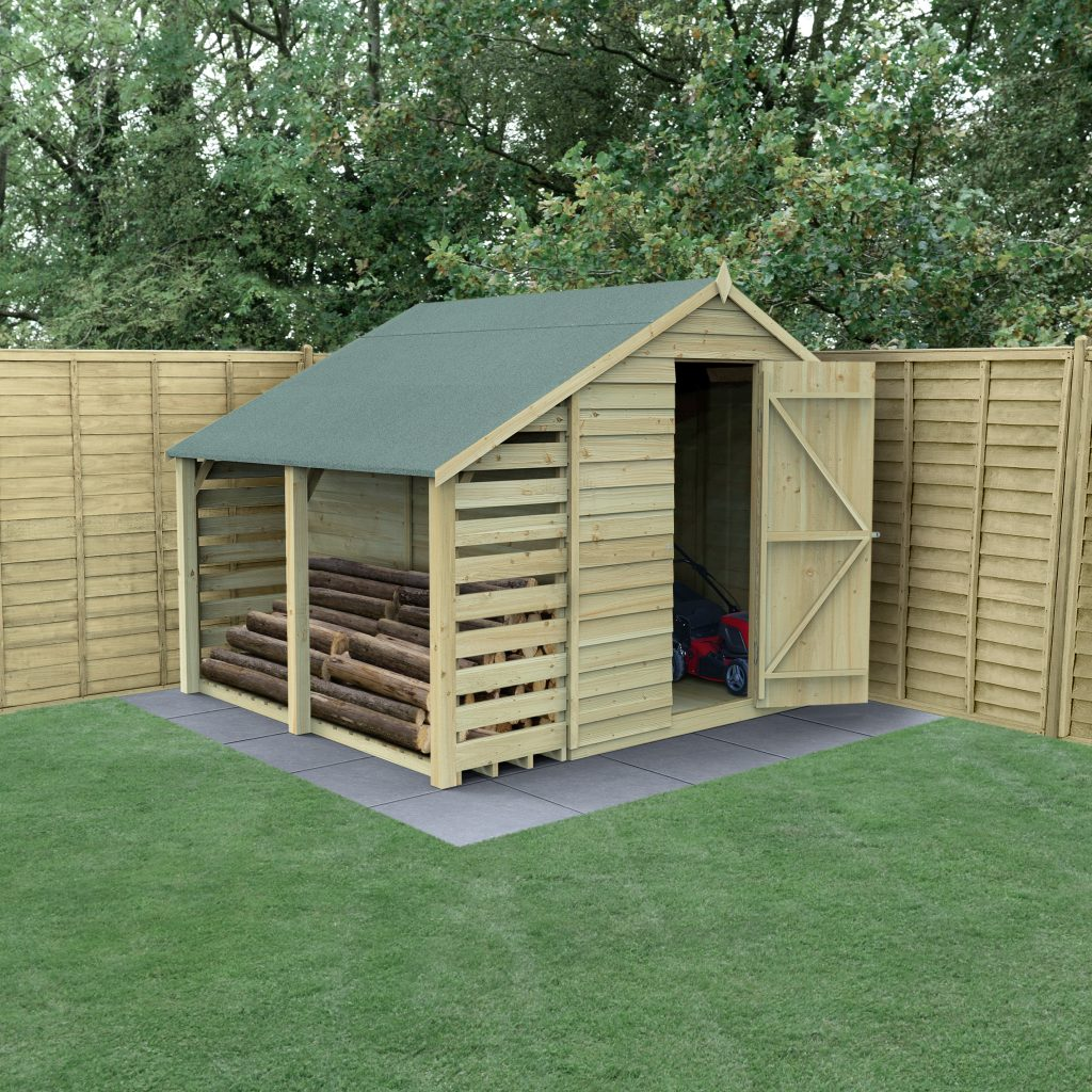 Forest Garden DTS Overlap Pressure Treated 6x8 Apex ShedNo Window with Lean To 
