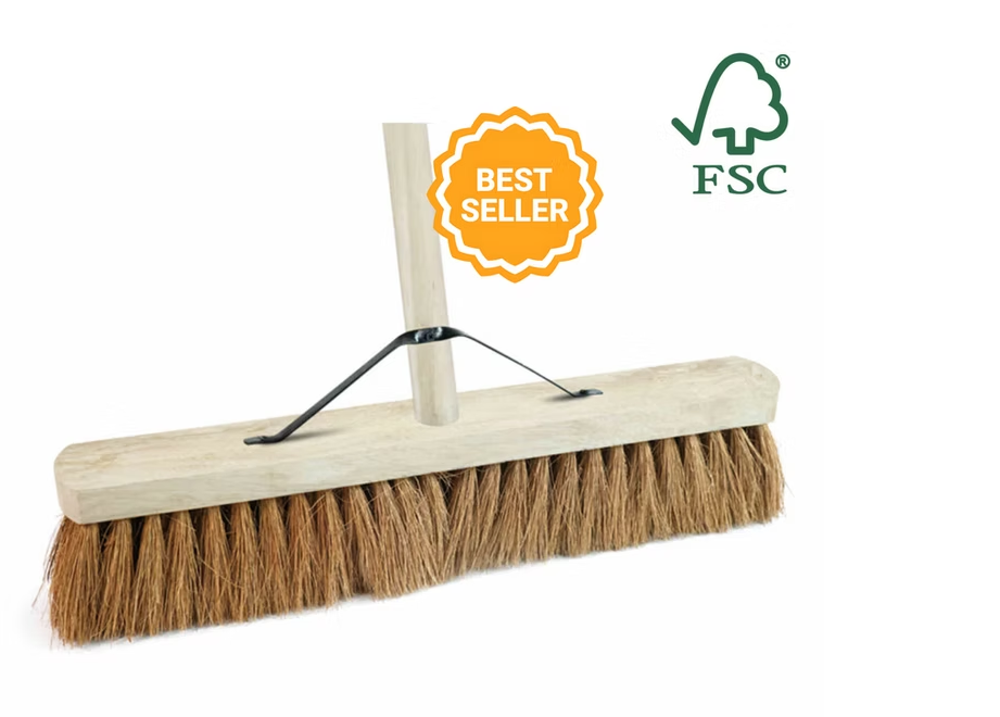 Brushware 18" (450mm) Natural Soft Coco Head Broom c/w 1400mm Handle & Stay