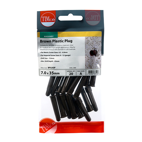 TIMco Timbag Brown P4 Plastic Wall Plugs (For Screw Size: 4.5/5/5.5/6mm) (Bag of 20)