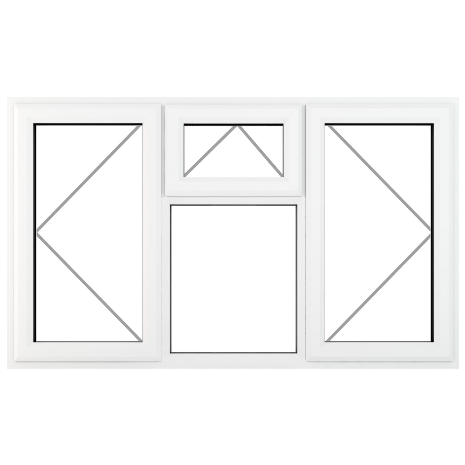 Crystal uPVC Window White A Rated Left and Right Hand Side Hung Top Opener Over a Fixed Light Centre 1770mm x 1040mm Clear Glazing