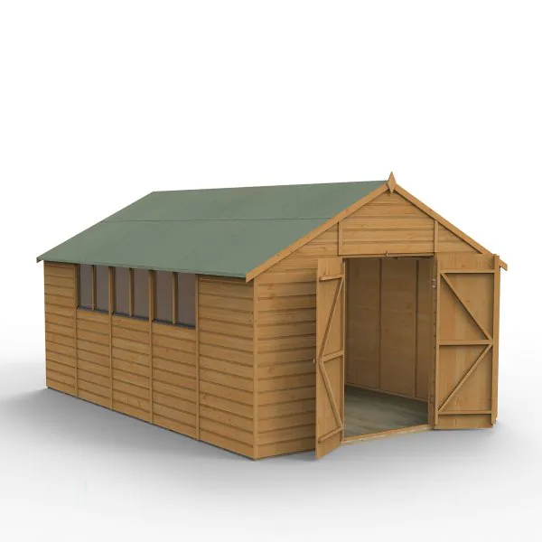 Forest Garden DTS Shiplap Dip Treated 10x15 Apex Shed - Double Door 
