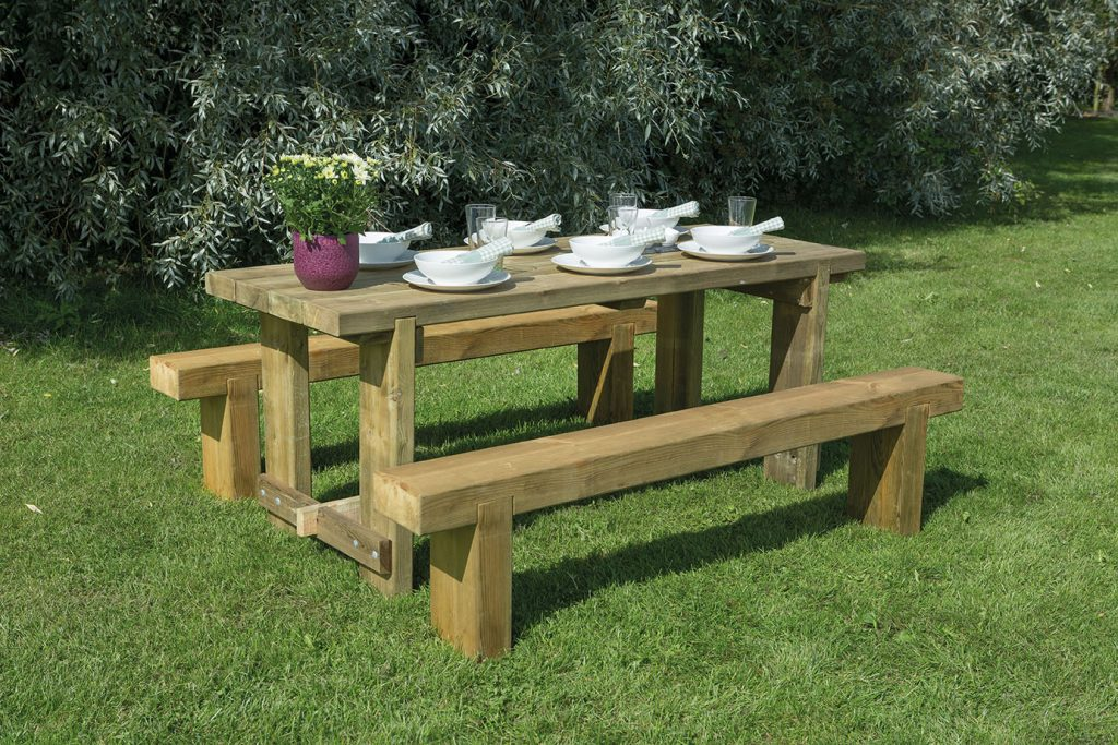 Forest Garden DTS Refectory Table and Sleeper Bench Set - 1.8m (Home Delivered)