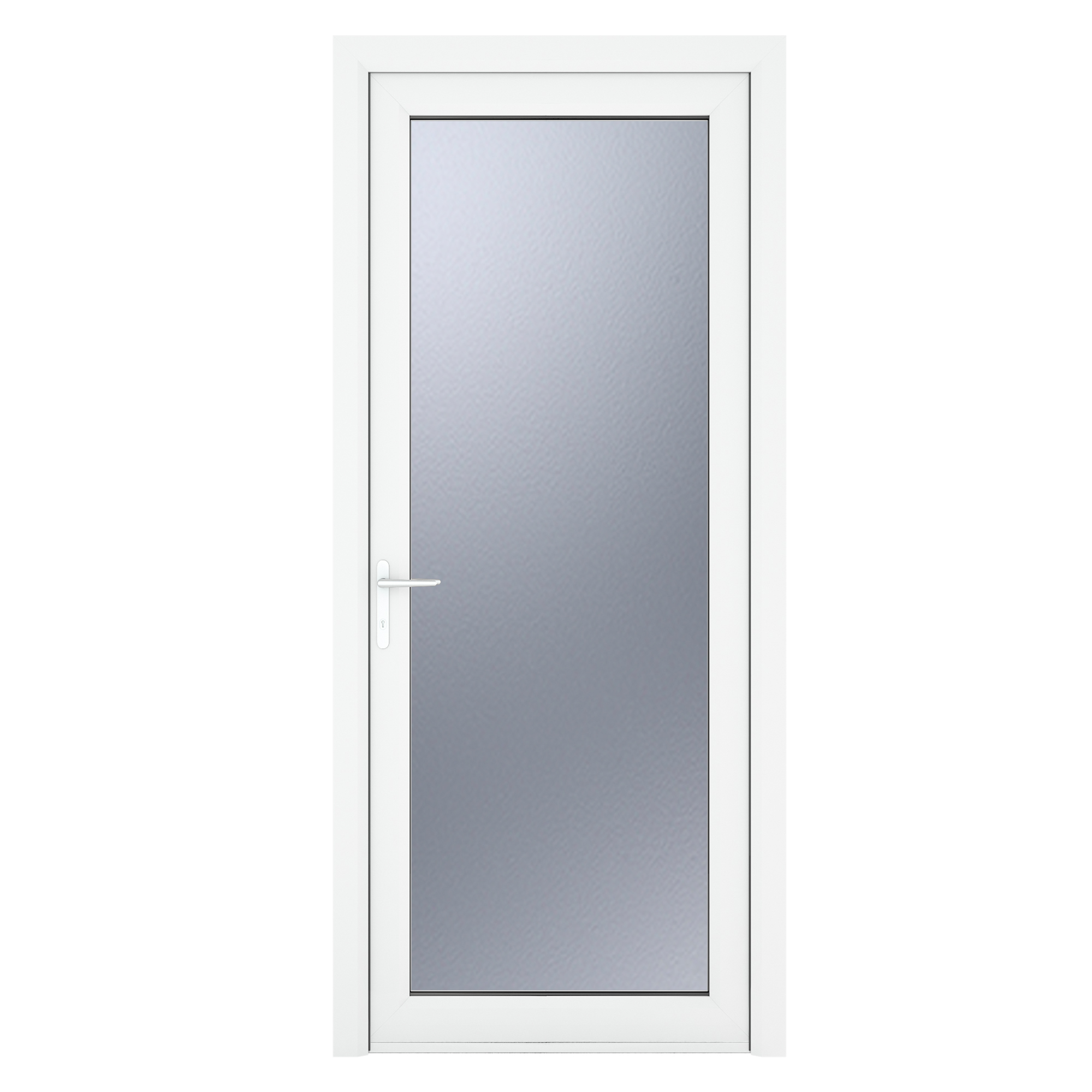 Crystal uPVC  White Obscure Single Door Full Glass Right hand Open In 890mm x 2090mm Obscure Glazing