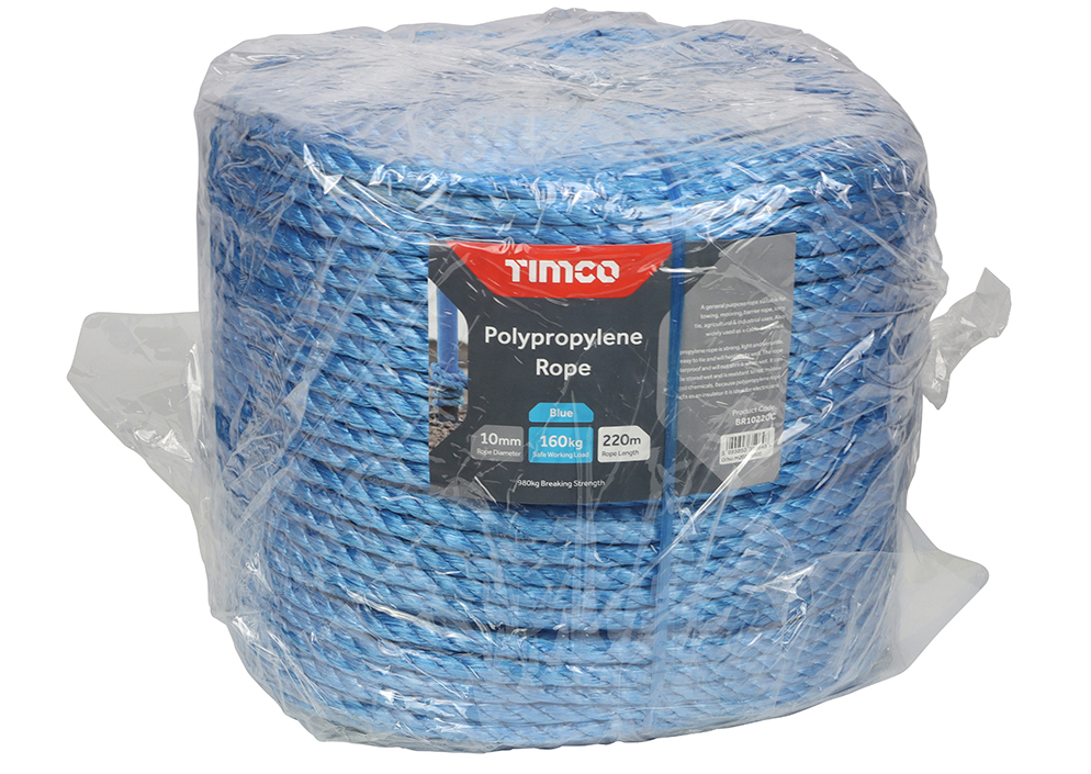 TIMco 10mm x 220m - Polypropylene Rope - Blue