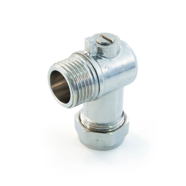 15mm x 1/2" ANGLED Flat-Faced Chrome Compression Isolating Valve