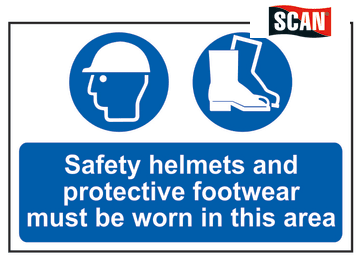 Safety Sign - Safety helmets and protective footwear must be worn in this area